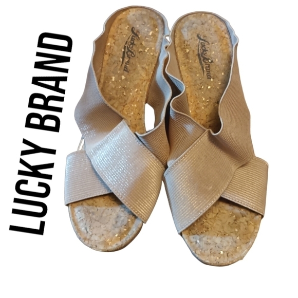 Lucky Brand Miller Cork Wedge metallic wedges size 7 - Picture 2 of 4